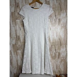 Alfani Womens White Floral Lace Cap Sleeve Fit & Flare Dress Size‎ 6